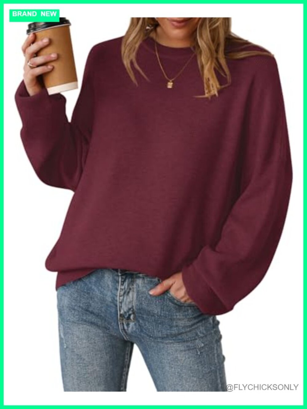 Wool Blend Oversized Crewneck Sweater Pullover Ribbed Knit Long Sleeve Fall